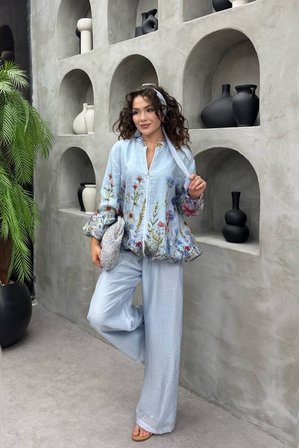 Lavinia Vual Kumaş Çiçek Desenli Pantolonlu İkili Takım - Tesettür Uyumlu