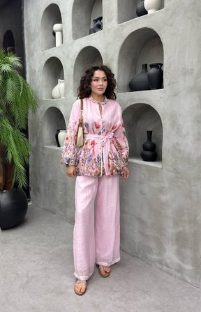 Lavinia Vual Kumaş Çiçek Desenli Pantolonlu İkili Takım - Tesettür Uyumlu