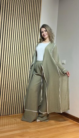 Arya Biyeli Kimono Pantolon Takım - Tesettür Uyumlu