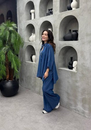 Cardella Lina Oversize TNCL Takım - Tesettür Uyumlu Gömlek ve Bol Paça Pantolon Takım