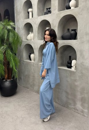 Cardella Lina Oversize TNCL Takım - Tesettür Uyumlu Gömlek ve Bol Paça Pantolon Takım