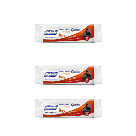 Polmix 80x110 Endüstriyel Jumbo Boy Çöp Poşeti / Torbası - 30'lu Paket