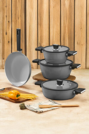 Seramik Tencere Seti 7 Parça Gri