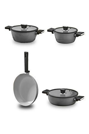 Seramik Tencere Seti 7 Parça Gri