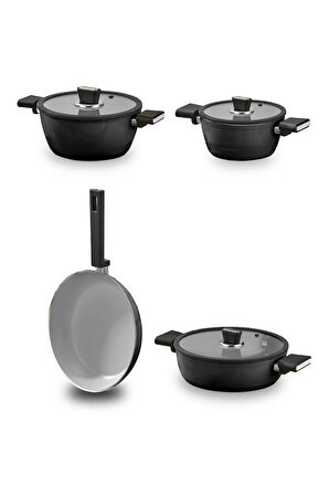 Seramik Tencere Seti 7 Parça Siyah
