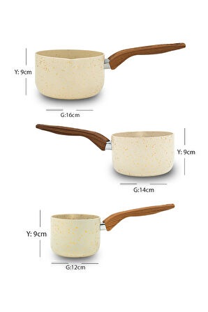 Lufian Granit Lüks Sütlük Ahşap Saplı 3'lü