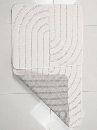 Modern Kavisli Çizgili Pamuk Banyo Paspası Seti Kaymaz Dokuma Taban Ultra Yumuşak Su Emici Yıkanabilir Lüks Banyo - POLTONKREM002