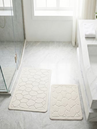 Doğal Pamuk Banyo Paspası Seti Kaymaz Dokuma Taban Ultra Yumuşak Su Emici Yıkanabilir Lüks Banyo - POLTONKREM004