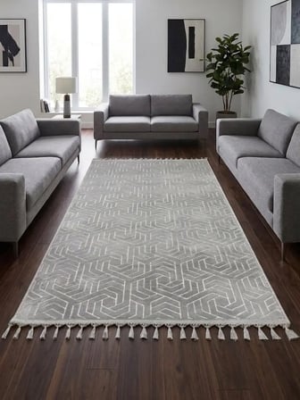 Dinarsu Armoni Düz Gri Kaymaz Tabanlı Kesme Kabartmalı Yıkanabilir Salon Koridor Hali