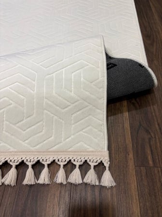 Dinarsu Armoni Düz Krem Kaymaz Tabanlı Kesme Kabartmalı Yıkanabilir Salon Koridor Hali