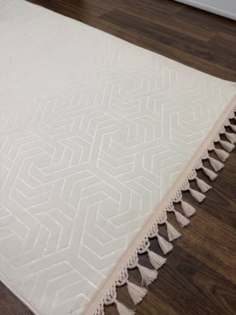 Dinarsu Armoni Düz Krem Kaymaz Tabanlı Kesme Kabartmalı Yıkanabilir Salon Koridor Hali