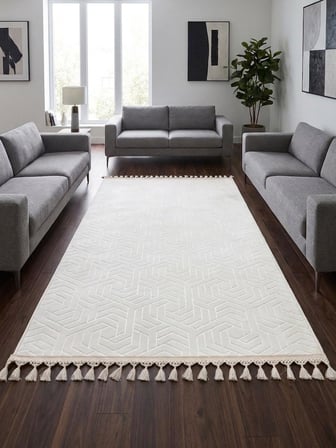 Dinarsu Armoni Düz Krem Kaymaz Tabanlı Kesme Kabartmalı Yıkanabilir Salon Koridor Hali