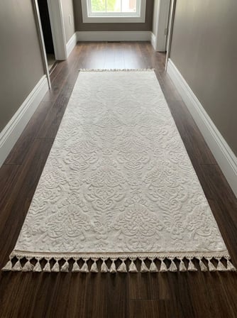 Krem Kaymaz Taban Pon Pon Saçaklı Yıkanabilir Salon Halısı Mutfak Halısı Yolluk