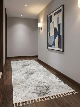 Dinar Mila Taş Gri Pon Pon Örgü Saçaklı Yıkanabilir Kaymaz Yolluk Halı Modern Desen