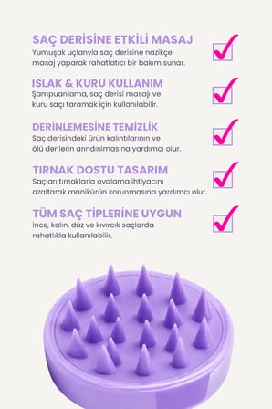 Saç Bakım Fırçası, Saç Derisine Masaj Yapan Şampuan Tarağı, Duş Fırçası (LİLA)