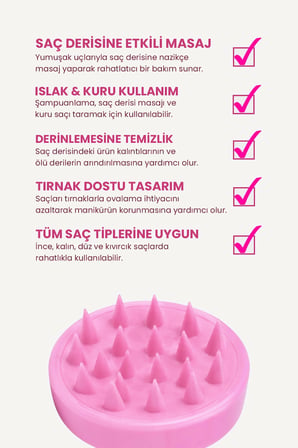 POP Beauty Saç Bakım Fırçası, Saç Derisine Masaj Yapan Şampuan Tarağı, Duş Fırçası (PEMBE) POPBeauty0002