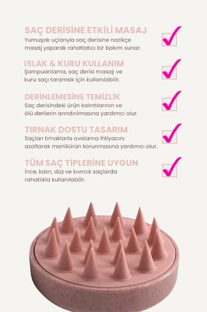 POP Beauty Saç Bakım Fırçası, Saç Derisine Masaj Yapan Şampuan Tarağı, Duş Fırçası (GÜL KURUSU) POPBeauty0005