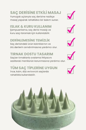 POP Beauty Saç Bakım Fırçası, Saç Derisine Masaj Yapan Şampuan Tarağı, Duş Fırçası (PASTEL YEŞİL) POPBeauty0008