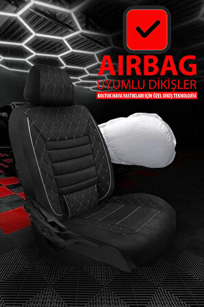 Audi A3  Uyumlu 5 KOLTUK TAM SETPREMİO SERİSİ TAY TÜYÜ OTO KOLTUK KILIFI KOKMA TERLETME YAPMAZ BEYAZ DİKİŞ DETAYLI
