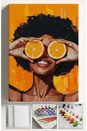 Sayılarla Boyama Çerçeveli Hobi Seti Numaralı Tuval Fırça Boya Kasnaklı 40X50 Cm PORTAKAL GÖZLER