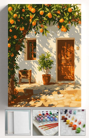 Sayılarla Boyama Seti Numaralı Tuval Fırça Boya Askı Aparatı Dahil Set 40x50 Cm - PORTAKAL MANZARA EV