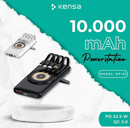 POWERBANK YENİ NESİL 10.000 mAh PD ÖZELLİKLİ KABLOLU VE KABLOSUZ  DİJİTAL GÖSTERGELİ ULTRA GÜÇLÜ