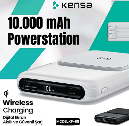 YENİ NESİL POWERBANK KENDİNDEN KABLOLU VE KABLOSUZ 10000 mAh 7.5W GÜÇLÜ VE MODERN TASARIM