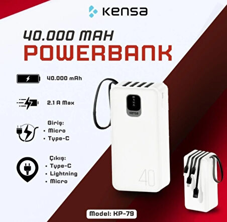 POWERBANK 40000 mAh KENDİNDEN KABLOLU ULTRA GÜÇLÜ ve HIZLI YENİ NESİL