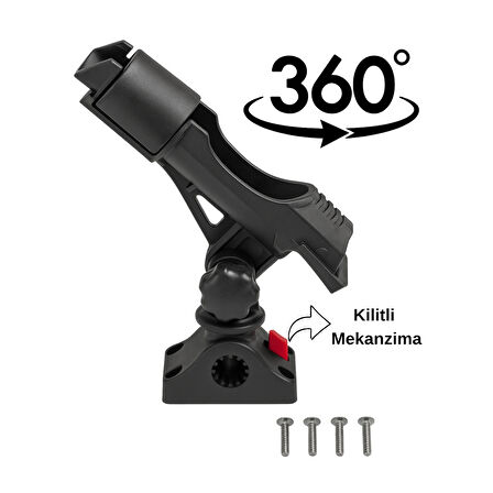 Tekne olta Tutacağı Kamış Tutucu 360 Derece Dönebilir Kilitli Mekanizma