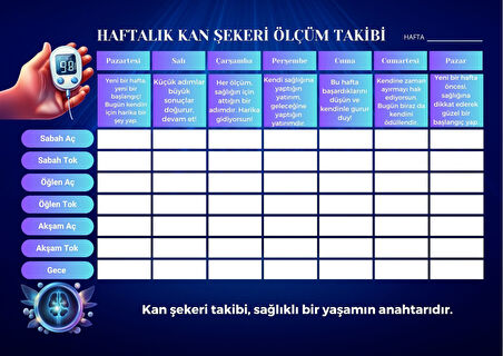 Diyabet Ölçüm Takip Çizelgesi Defteri A Kalite Özel Tasarım 6 Aylık A6 Boyut Yüksek Motiveli