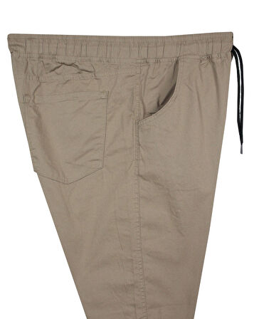 Erkek 118 -156 Kilo Arası İçin Uygun Lastikli Paça Bağcıklı Battal Boy Gabardin Pantolon Bej