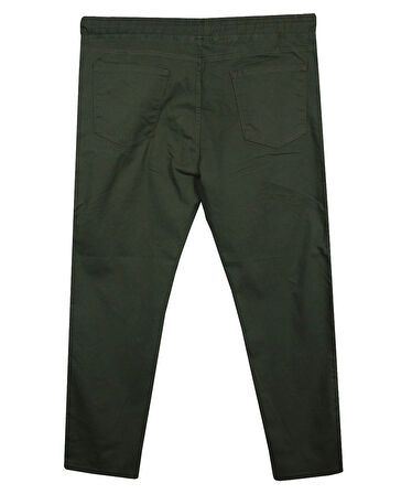 Erkek 118 -156 Kilo Arası İçin Uygun Lastikli Paça Bağcıklı Battal Boy Gabardin Pantolon Haki