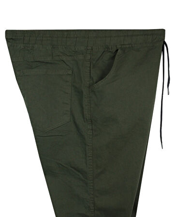 Erkek 118 -156 Kilo Arası İçin Uygun Lastikli Paça Bağcıklı Battal Boy Gabardin Pantolon Haki