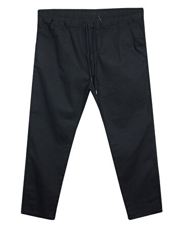 Erkek 118 -156 Kilo Arası İçin Uygun Lastikli Paça Bağcıklı Battal Boy Gabardin Pantolon Siyah