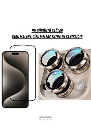 iPhone 16 Pro Max Uyumlu Anti Static Ekran Koruyucu ve Safir Premium Lens Koruyucu