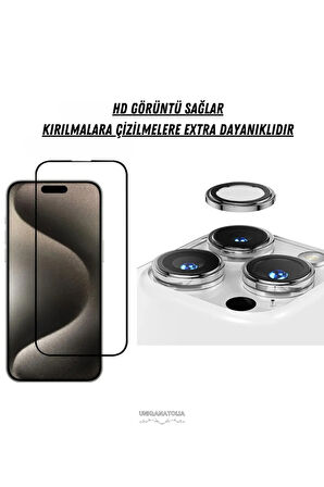 iPhone 16 Pro Max Uyumlu Anti Static Ekran Koruyucu ve Safir Premium Lens Koruyucu