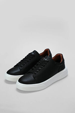 Lufian Tommy Siyah Beyaz Erkek Deri Sneaker