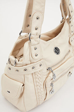 930267 Omuz Askılı Kadın Örgü Detaylı Çanta