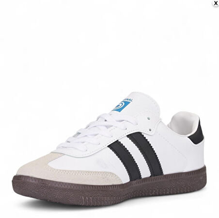 UNİSEX BEYAZ SİYAH TERMO TABAN YANI ŞERİTLİ BAĞCIKLI SPOR AYAKKABI