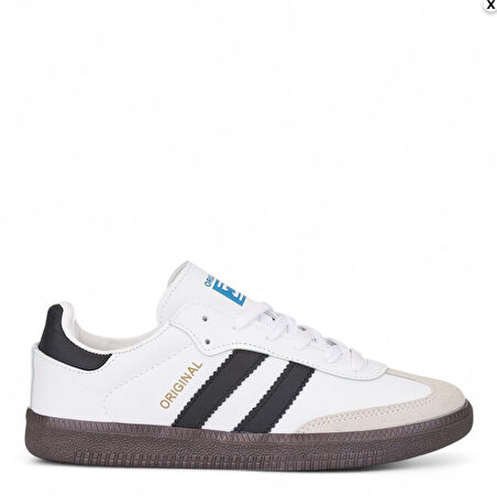 UNİSEX BEYAZ SİYAH TERMO TABAN YANI ŞERİTLİ BAĞCIKLI SPOR AYAKKABI