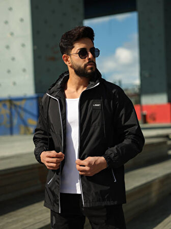 ERKEK KAPÜŞONLU İÇİ ASTARLI FERMUARLI SU VE RÜZGAR GEÇİRMEZ İNCE YAĞMURLUK