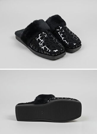 LEOPAR DESENLİ İÇİ TÜYLÜ SICACIK PVC TABAN KADIN  EV TERLİĞİ