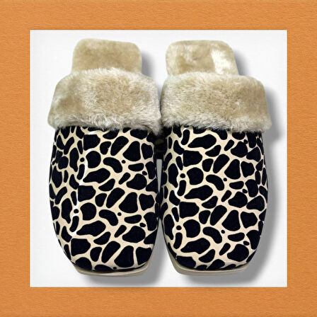 LEOPAR DESENLİ İÇİ TÜYLÜ SICACIK PVC TABAN KADIN  EV TERLİĞİ