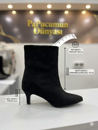 Kısa Topuk  Yarım Kadın Çizme Süet ve Kroko Deri