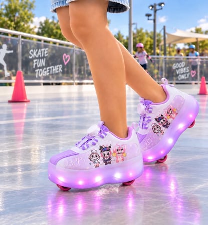KIZ ÇOCUK MEKNİZMA BAĞCIKLI  ŞARJ EDİLEBİLİR FARKLI RENKLİ IŞIKLI PATENLİ  SNEAKER