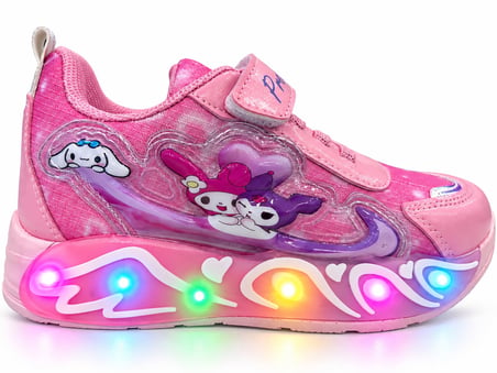 KIZ ÇOCUK CIRTLI BANTLI PEMBE RENK LED  IŞIKLI 3D BASKI FİGÜRLÜ SNEAKER
