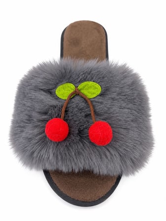KADIN PELUŞ KÜRKLÜ YUMUŞAK TABANLI HAFİF KİRAZ DETAYLI TERLİK