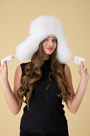 Hakiki Deri gerçek Kürklü Kulaklıklı Kışlık Şapka