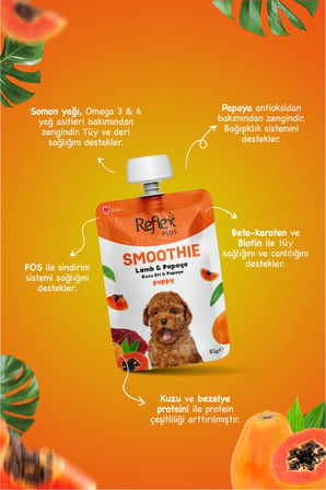 Plus Smoothie Kuzu Etli ve Papayalı Sıvı Yavru Köpek Ödülü 85gr