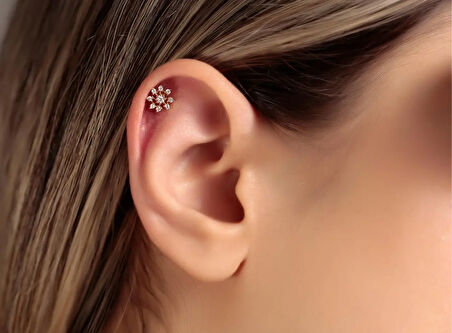 Fiore 0,07ct Çiçek Pırlanta Piercing-Tragus